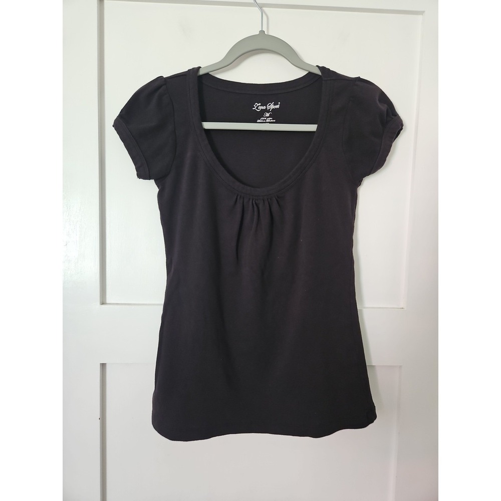 Vintage Zana Di Sport Black Ruched Puff Sleeve Tee Size M